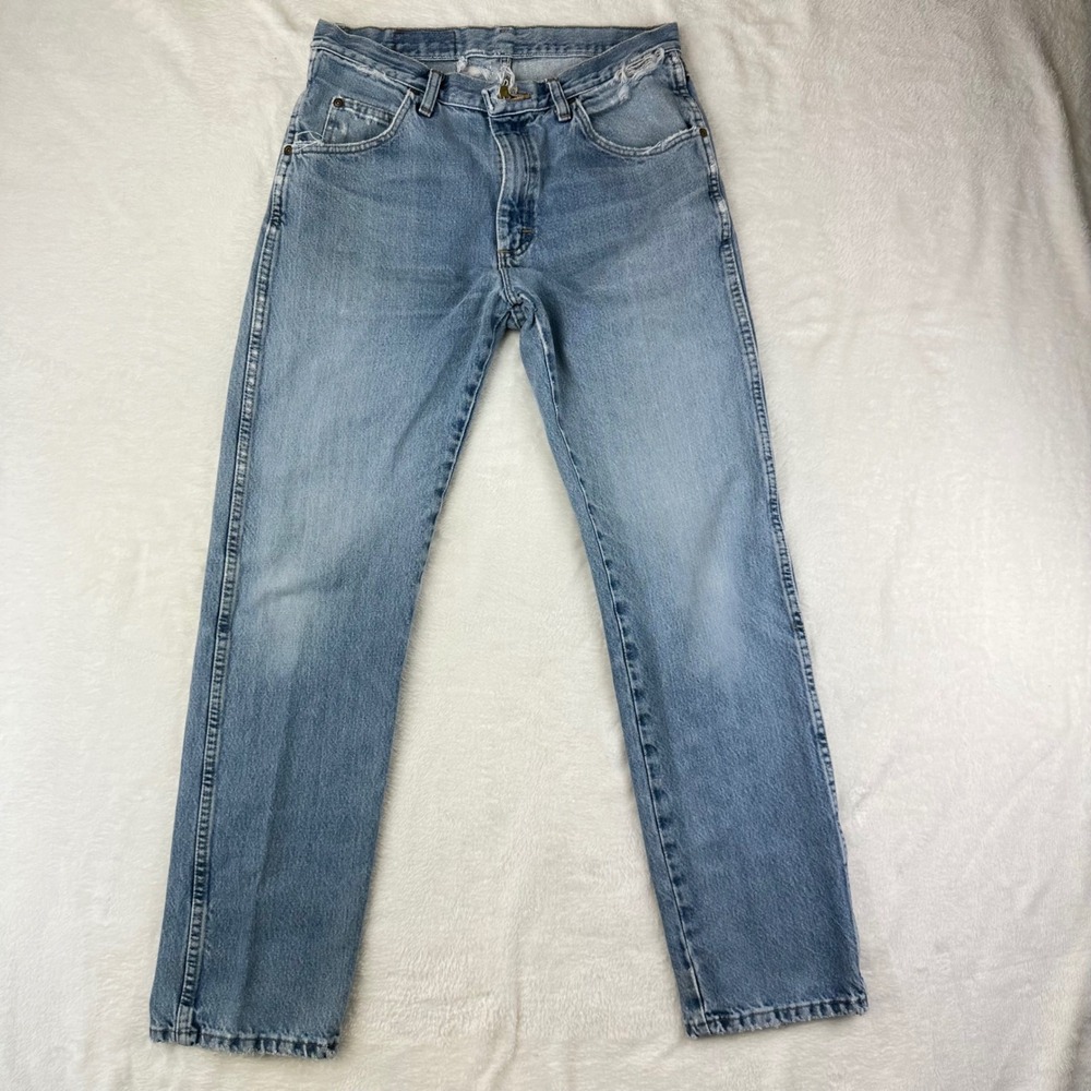 VTG Wrangler Jeans Mens Denim Regular Fit 31x32 Blue Distressed 100% Cotton